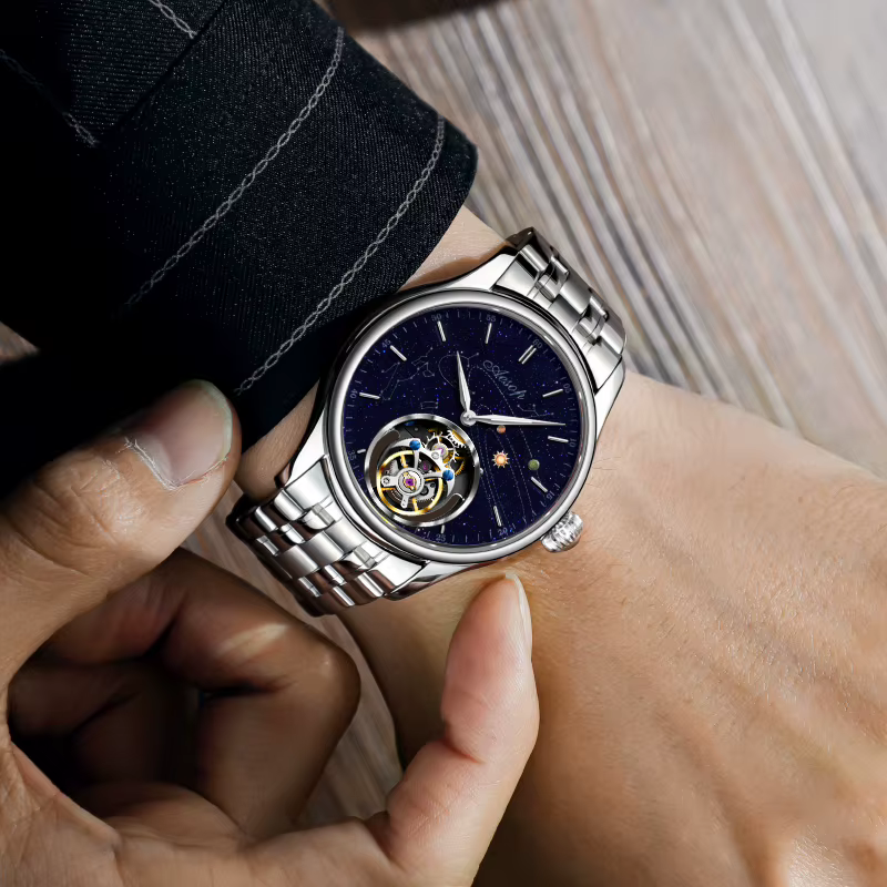 AESOP véritable Tourbillon volant squelette montres montre pour hommes de luxe haut marque mécanique
