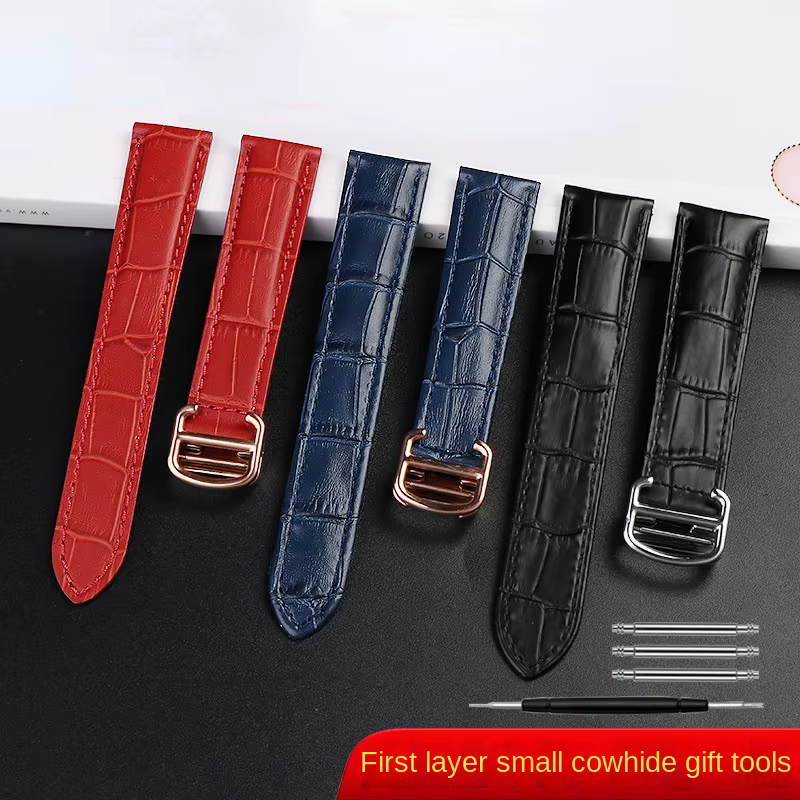 Bracelet de remplacement en cuir véritable pour Cartier Tank Solo hommes femmes chaîne de montre bleu rouge rose