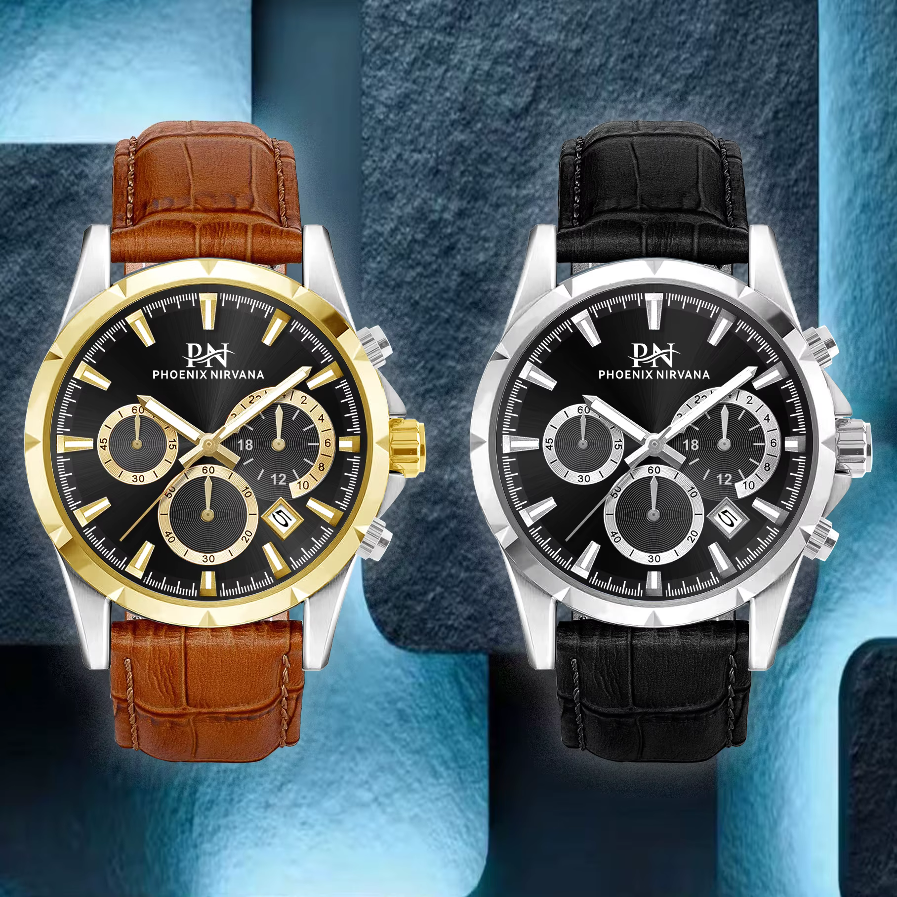 Montre à quartz de luxe pour homme – Chronographe étanche avec bracelet en cuir véritable