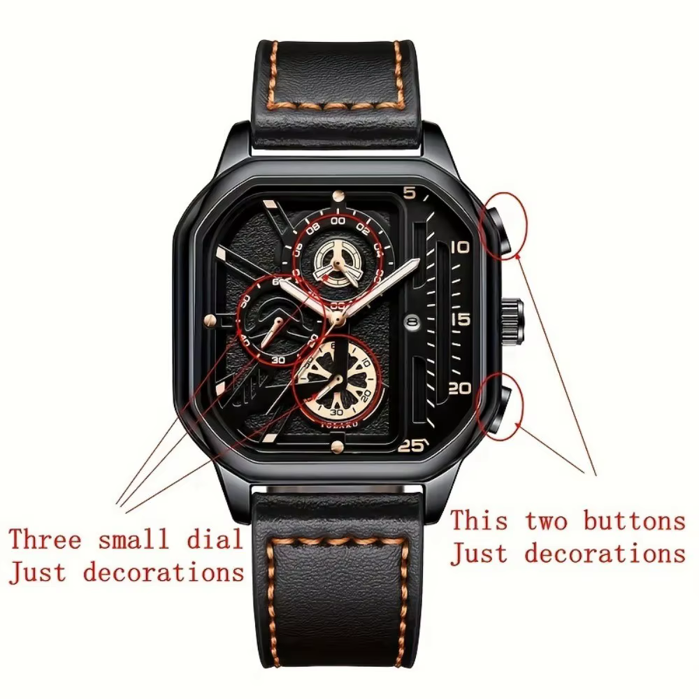 Montre carrée de luxe à grand cadran pour hommes