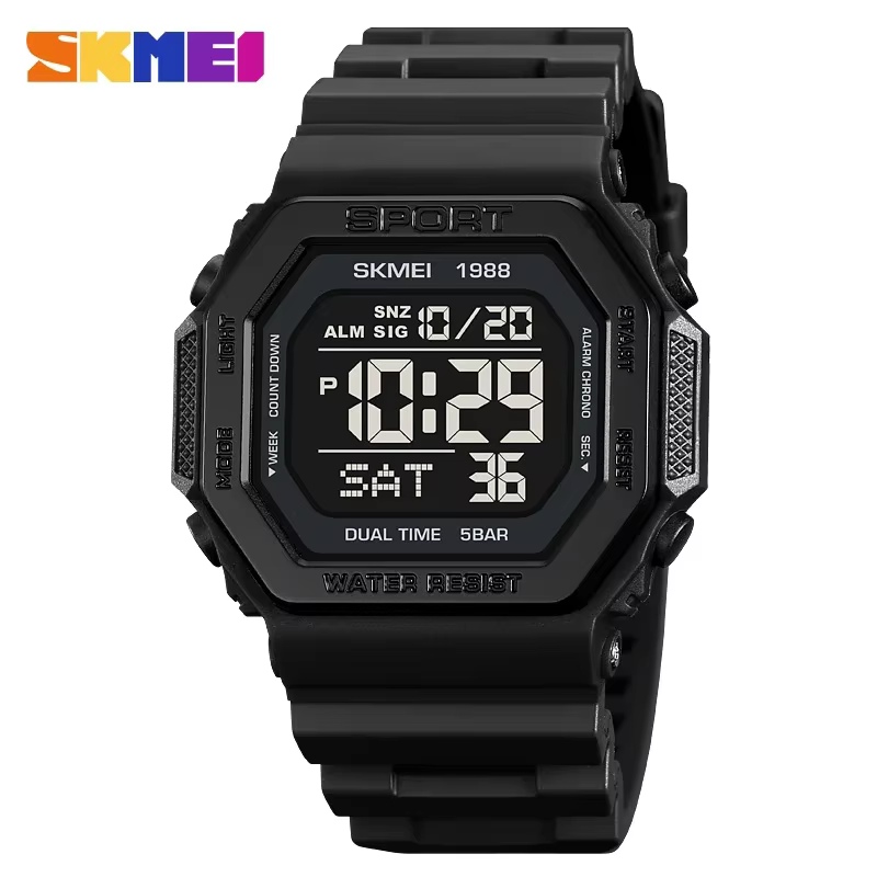 SKMEI 1988 militaire compte à rebours Chrono montre-bracelet pour hommes LED affichage numérique Sport montre