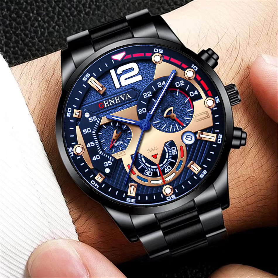 Montre chronographe pour homme avec bracelet en acier argenté