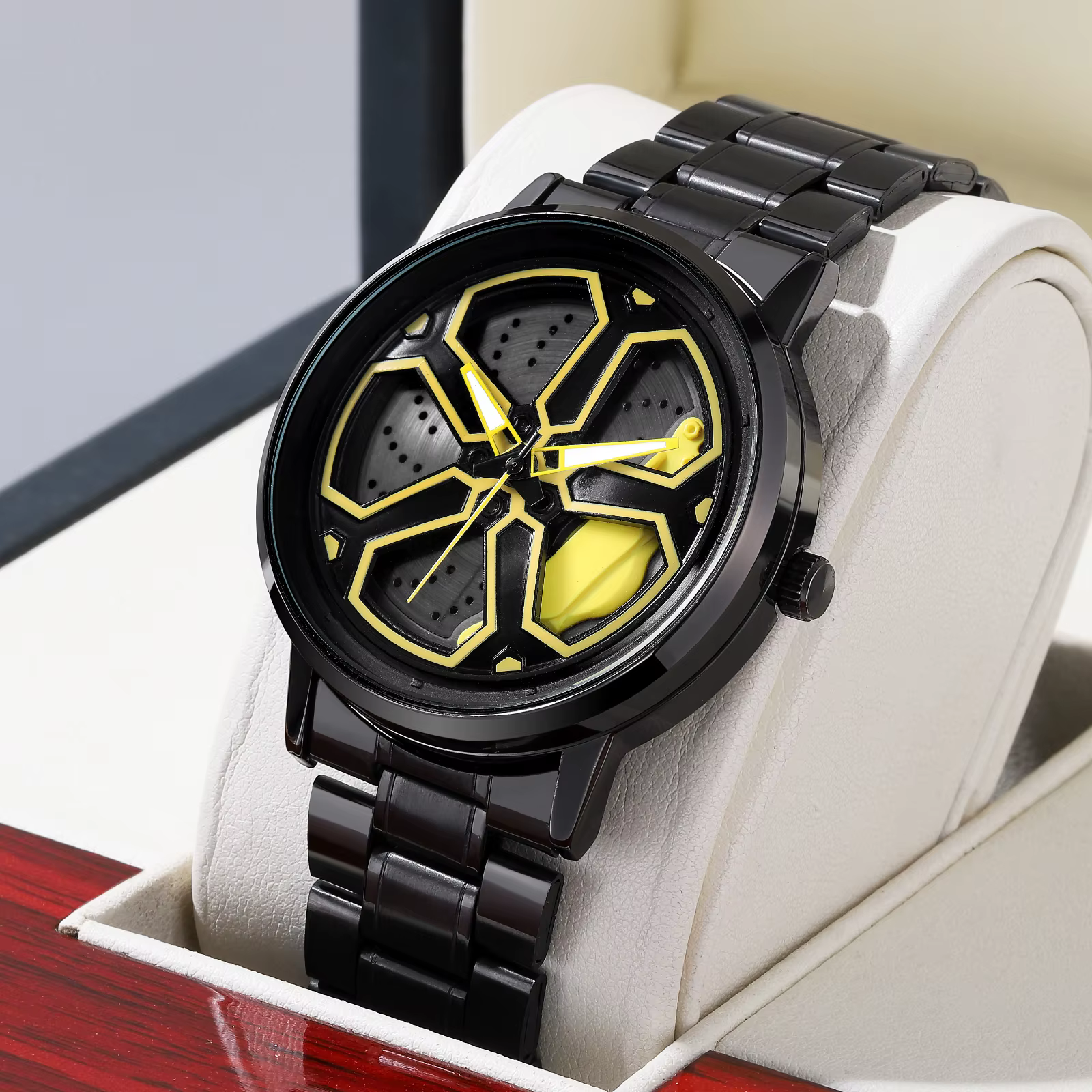 VA VA VOOM marque hommes roue créative platine montre en acier inoxydable noir mouvement à Quartz 42mm étanche sport cadeau montre-bracelet