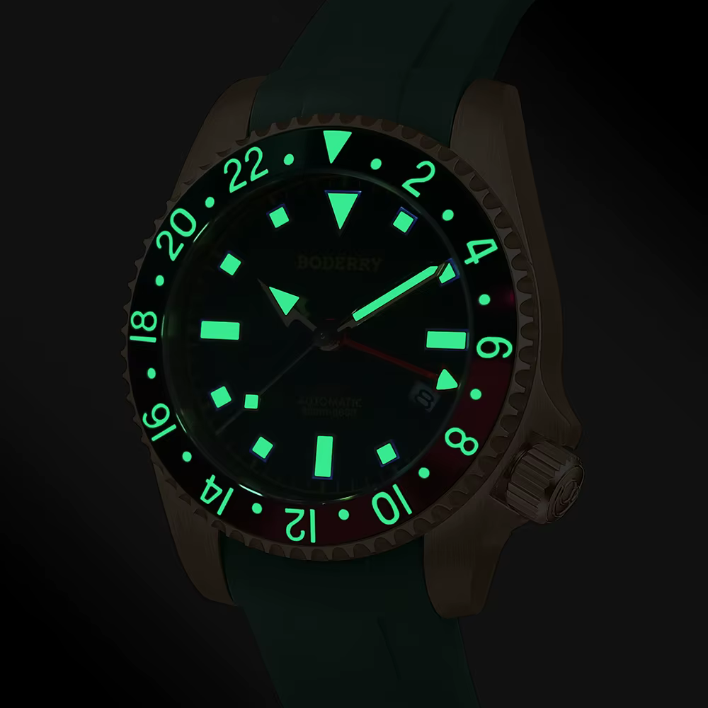 Boderry Bronze GMT montre plongeur ADMIRAL montres automatique pour Seiko NH34 mouvement 200M montre-bracelet étanche pour hommes