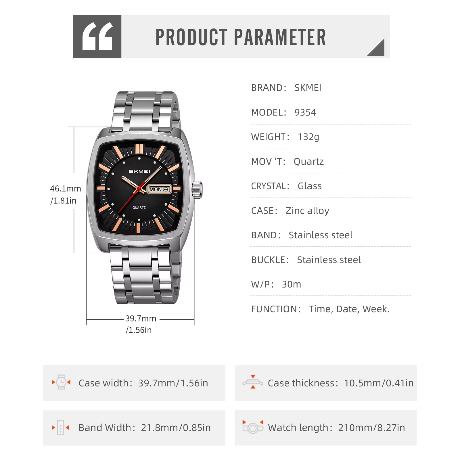 SKMEI 9354 Top marque Quartz montres décontractées pour hommes mouvement rond étanche