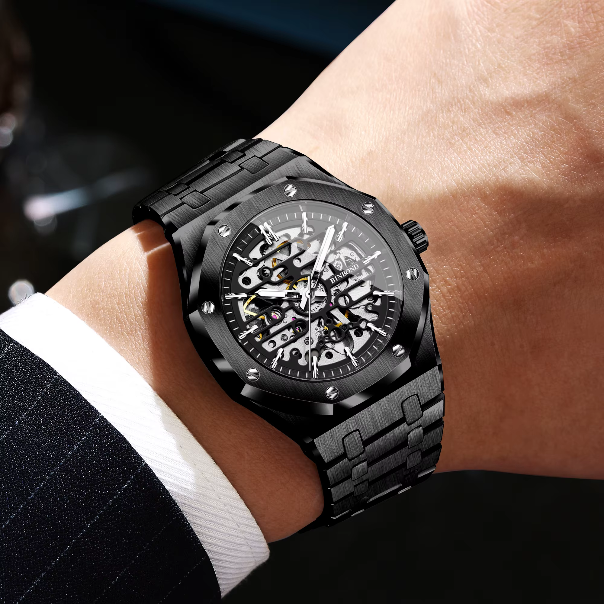 Montres mécaniques squelette tourbillon originales BINBOND pour hommes