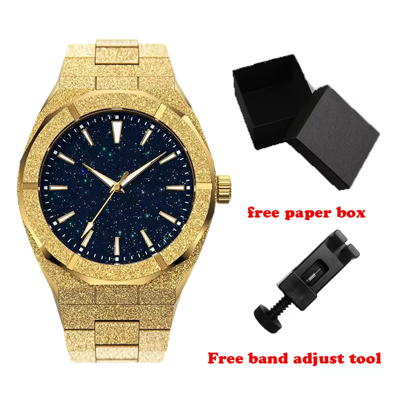 5ATM étanche tout en acier inoxydable aiguilles lumineuses bijoux givré Relogios Masculino homme montre à Quartz