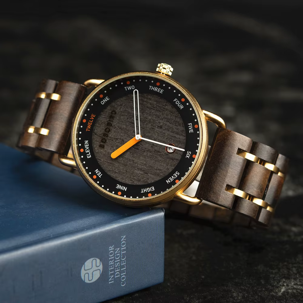 BOBO BIRD Montre à quartz en bois pour homme