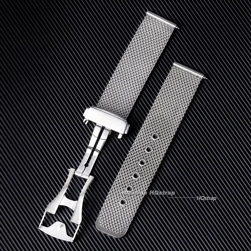 Bracelet de montre milanais en maille pour Omega Seamaster 007, métal et acier inoxydable avec fermoir pliant, 20mm 22mm, Bracelet de montre à dégagement rapide