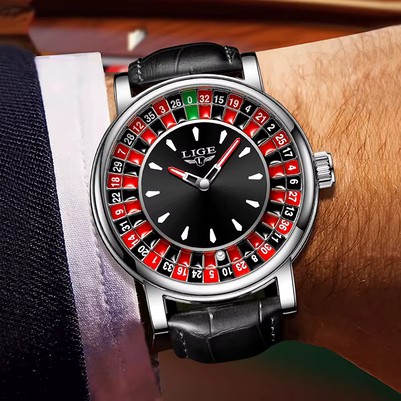 Lige nouvelles montres pour hommes en vedette étanche lumineux montre-bracelet à quartz cadran Las Vegas Roulette Table