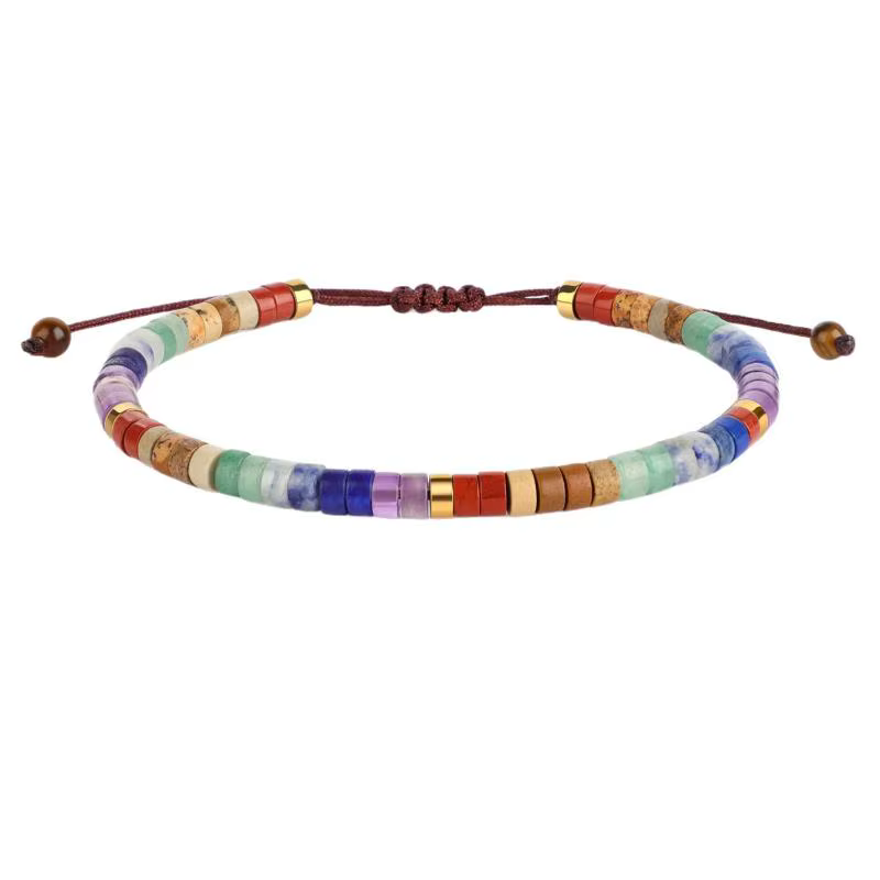 Bracelet 7 chakras, perles rouges, oranges, jaunes, vertes, indigo, violettes, pierres précieuses naturelles, équilibre spirituel pour le yoga et l'entraînement