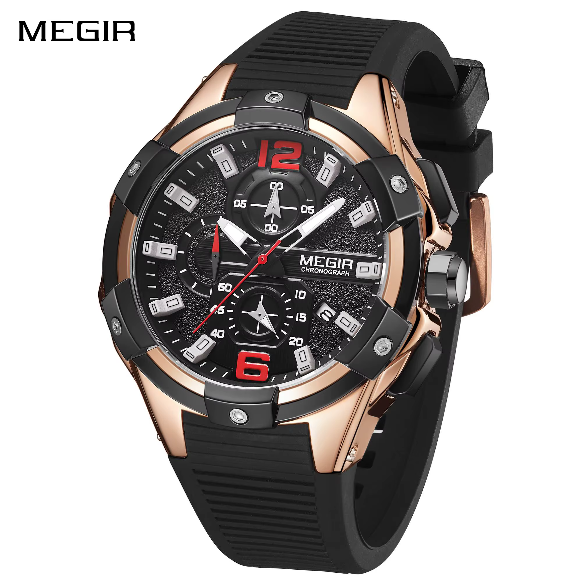 MEGIR 47MM cadran Sport montres pour hommes mode Quartz montre-bracelet étanche bracelet en Silicone mâle chronographe horloge Montre Homme