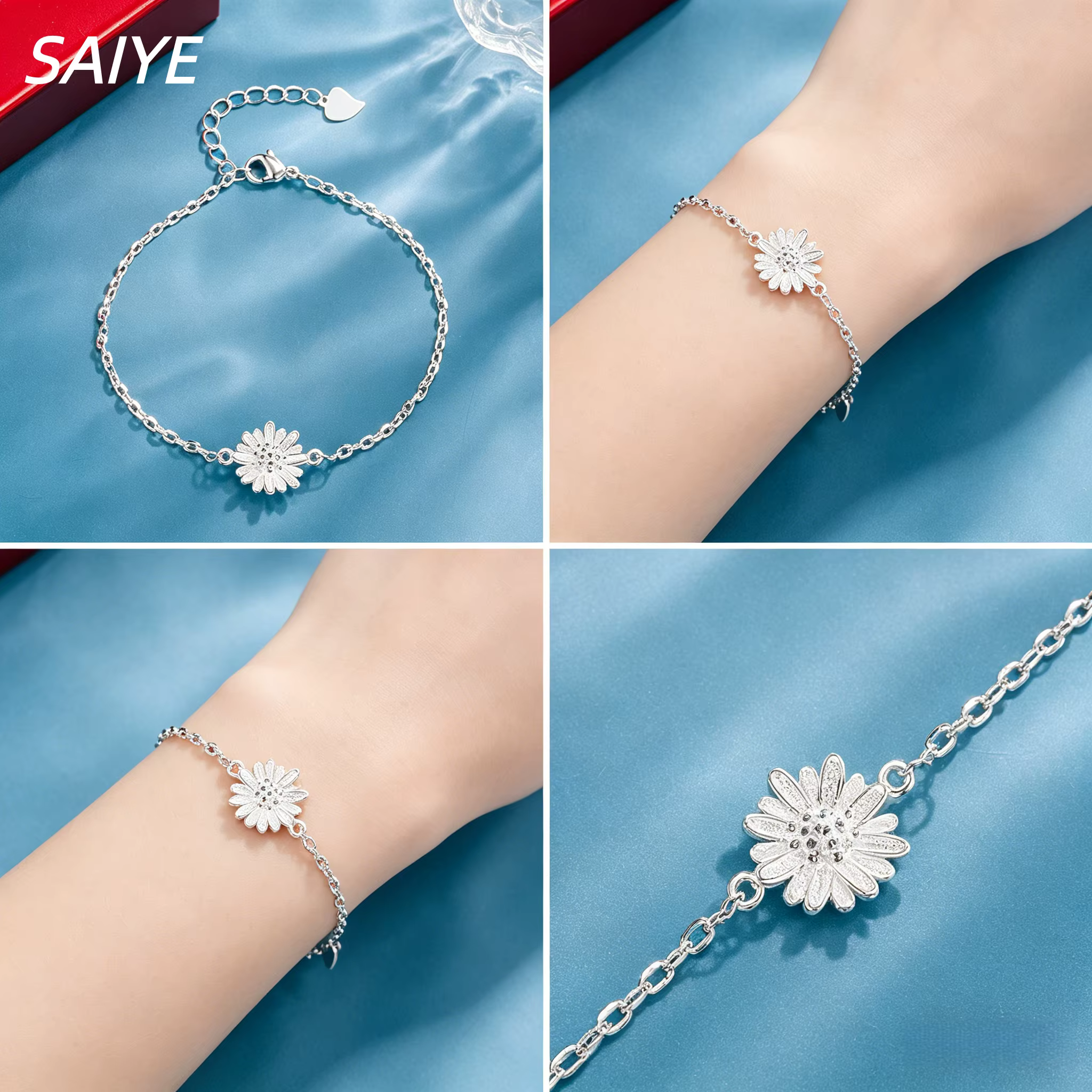 Bracelet en argent sterling 925 avec fleur de marguerite pour femme, chaîne réglable, bijou minimaliste tendance, cadeau pour tous les jours