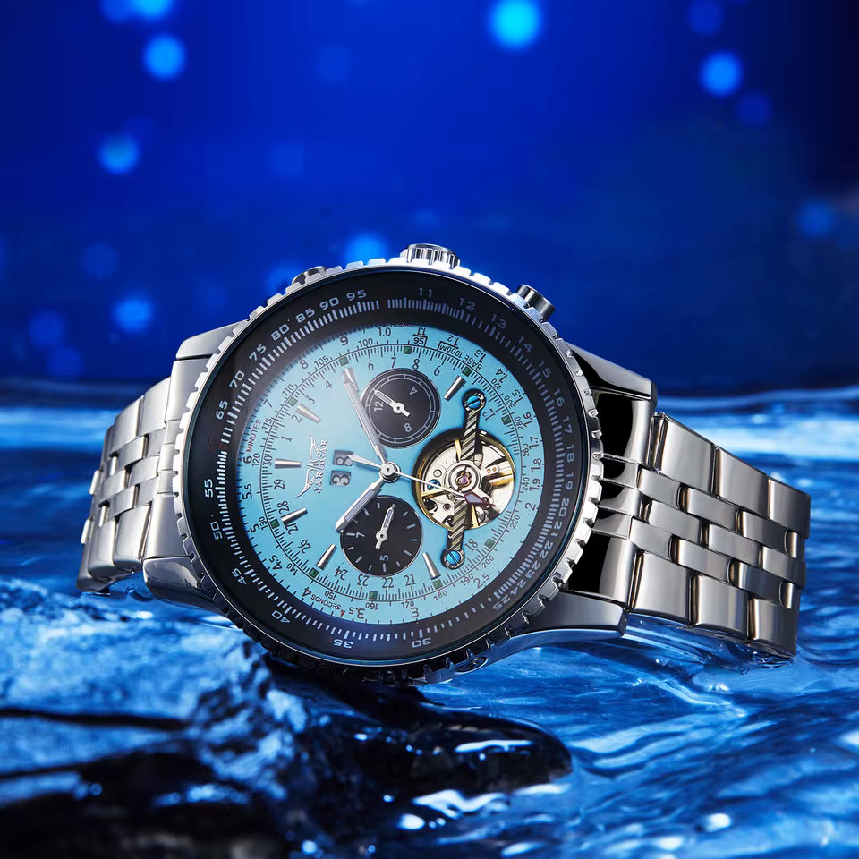 Montre automatique de sport militaire bleue pour hommes