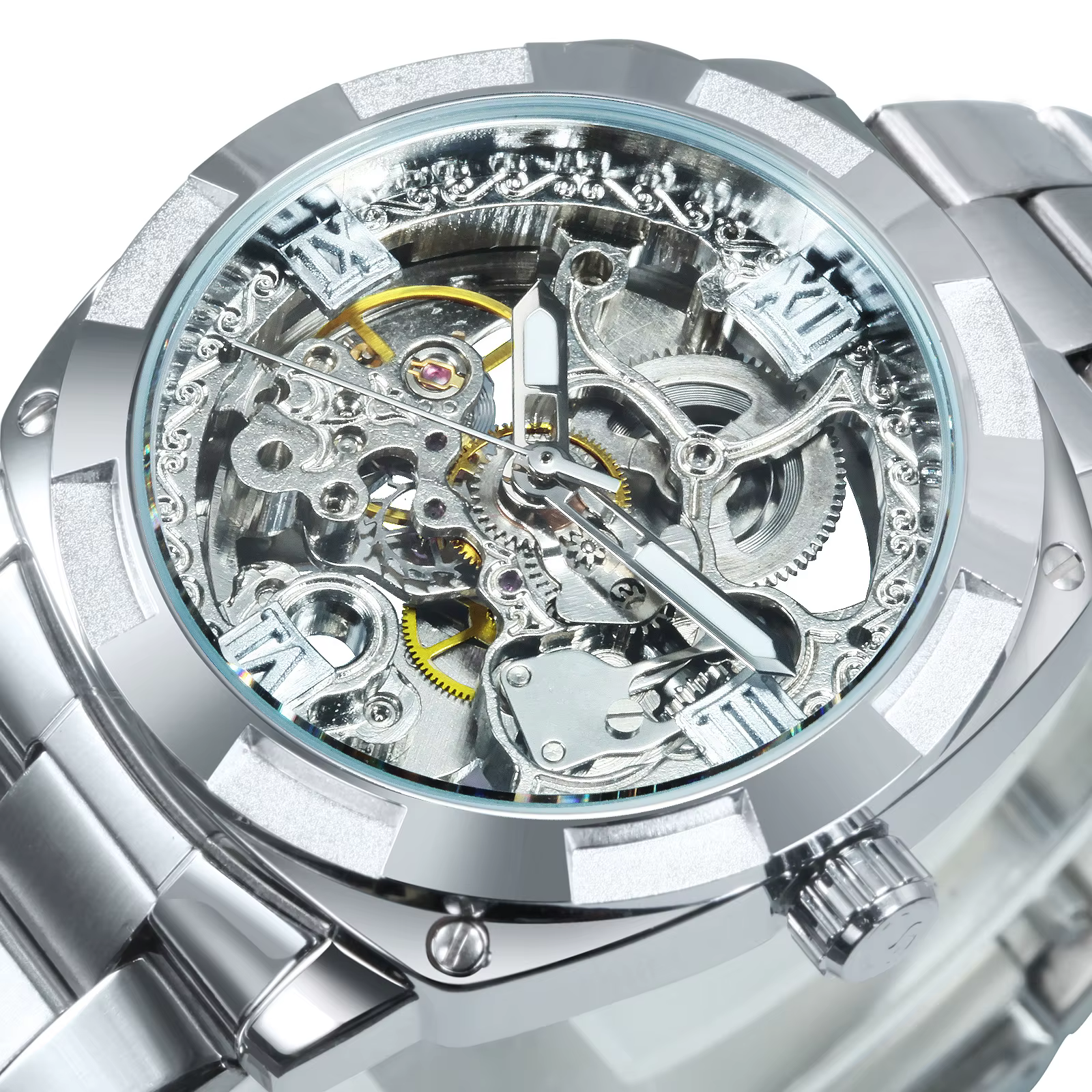 Forsining – montre mécanique squelette carré pour hommes