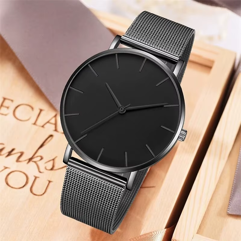 Montre à quartz ultra fine en acier inoxydable pour hommes, montre d'affaires simple, ceinture en maille, mode minimaliste, loisirs, 2023