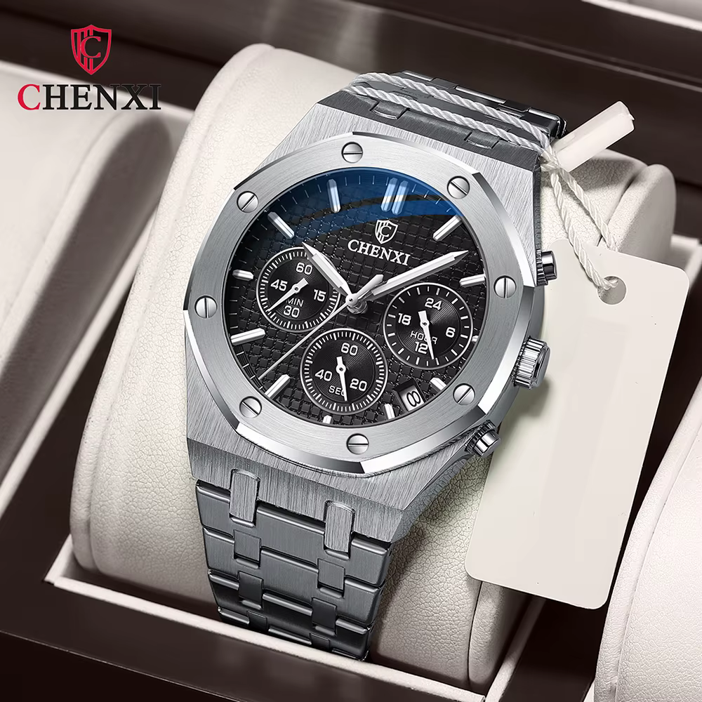 CHENXI Montre De Luxe De Haute Qualité Pour Hommes En Acier Inoxydable Chronographe Montres à Quartz