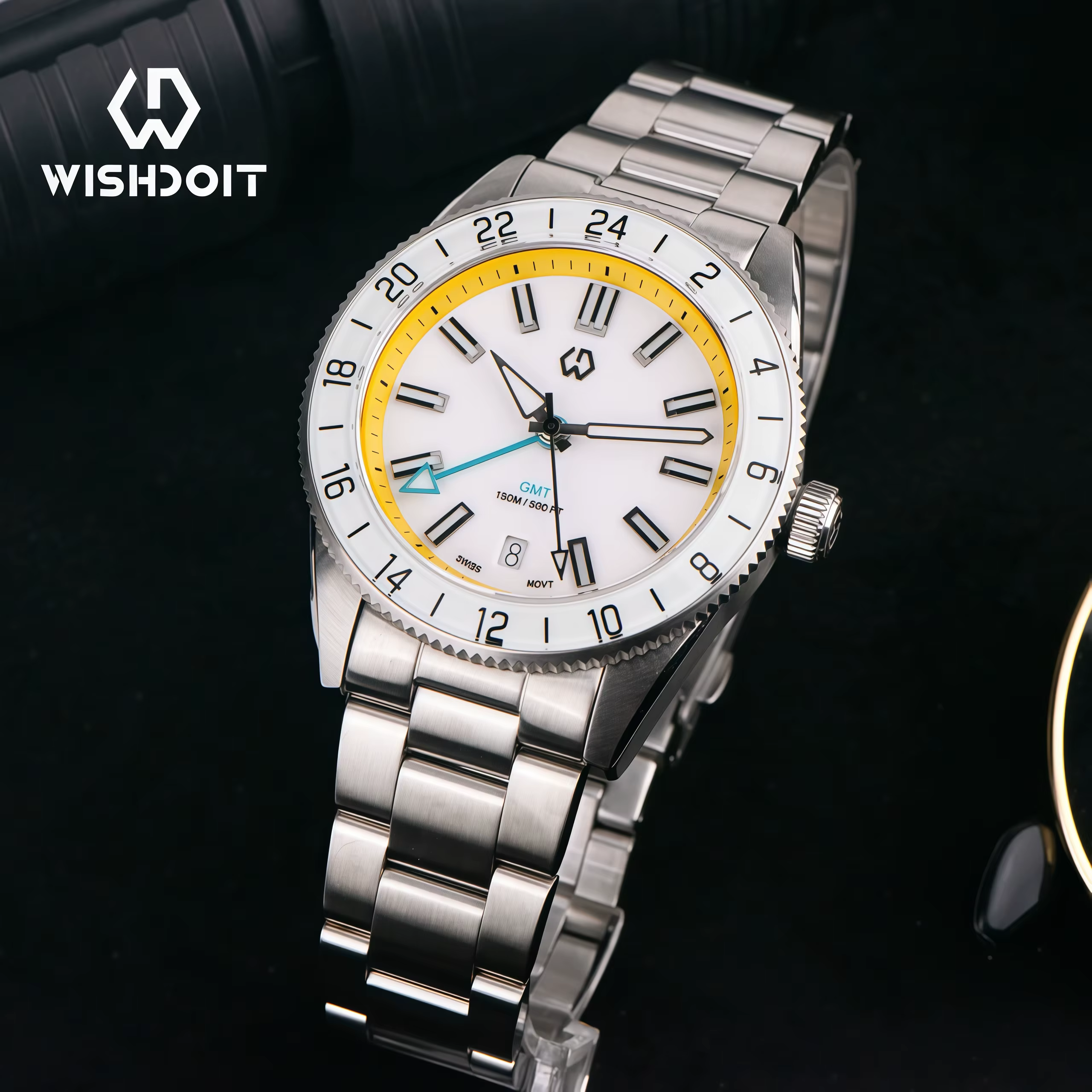 Nouvelle montre automatique pour homme mouvement suisse à Quartz BGW9 lunette lumineuse 4 broches GMT 150 mètres