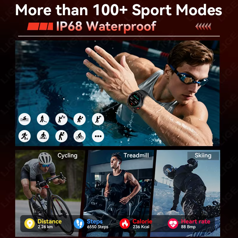 Montre connectée GPS pour l'extérieur, navigation par trajectoire, écran HD 1,46 pouces, plus de 100 modes sportifs, étanche IP68, 530 mAh, boussole pour Android iOS