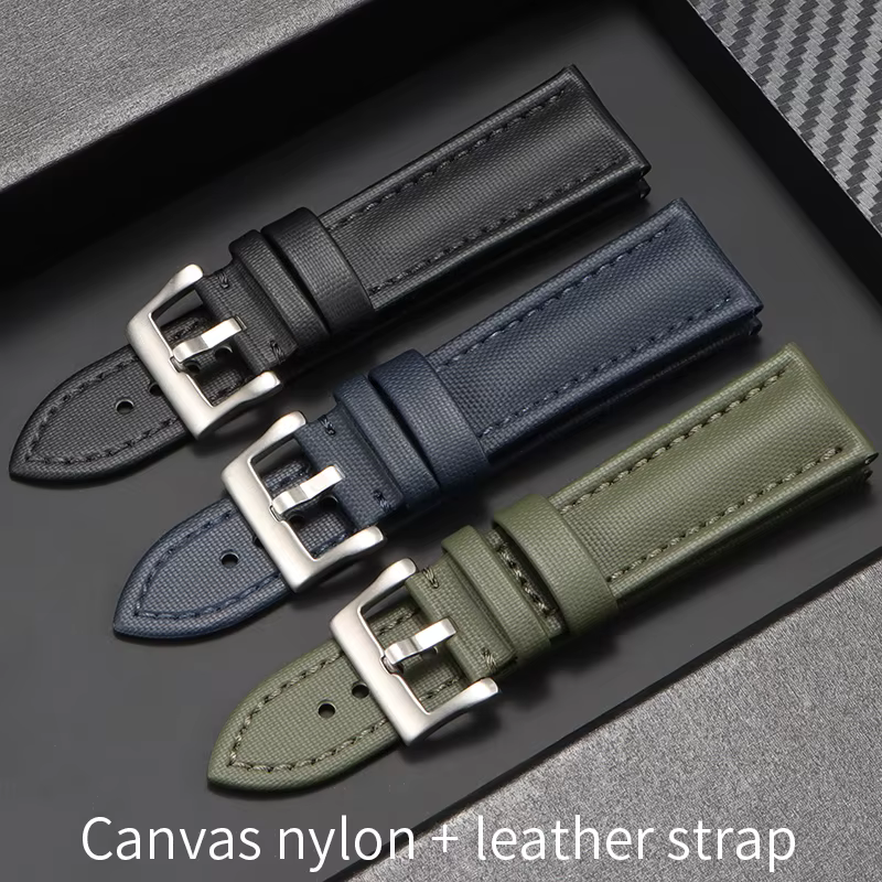 20/22/23mm toile nylon + bracelet de montre en cuir pour Blancpain cinq pompiers Swatch Seiko sports de plein air