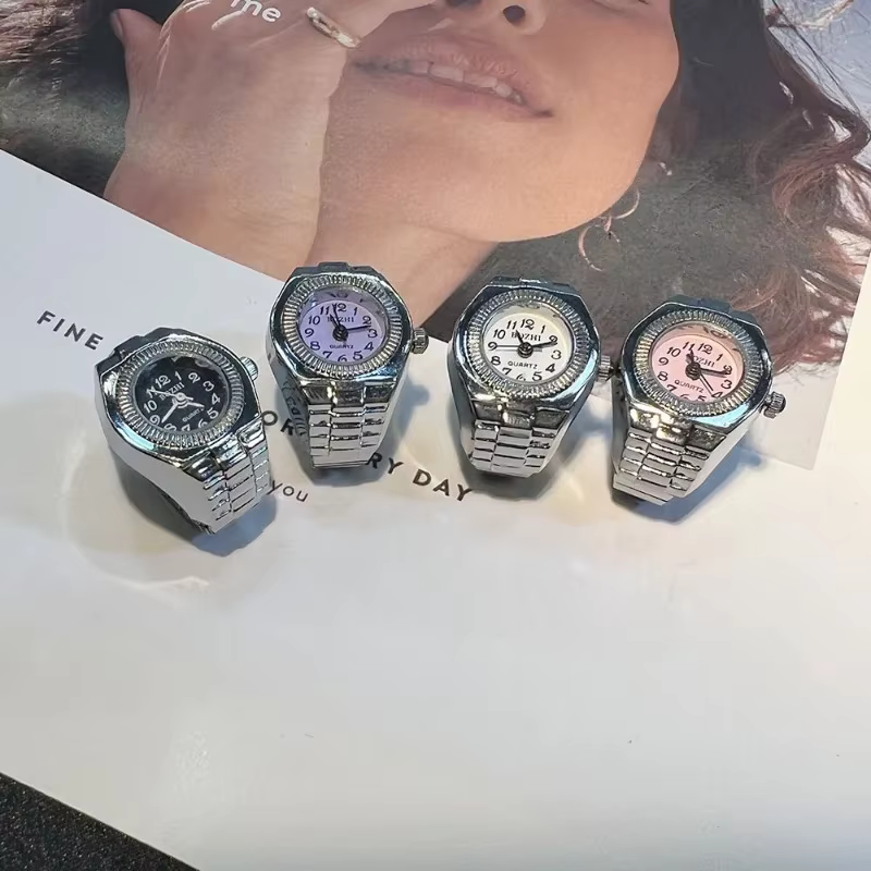 Vintage Punk montre à doigt Mini bracelet élastique alliage montres Couple anneaux bijoux horloge rétro romain Quartz