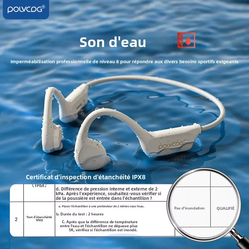 POLVCDG casque à Conduction osseuse IPX8 32GB Bluetooth 5.3