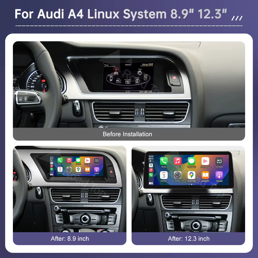 Écran multimédia Linux pour Radio supérieure de route, pour Audi A4 A5 2009 – 2015, CarPlay sans fil, Android Auto, Airplay, fonction de lecteur de voiture