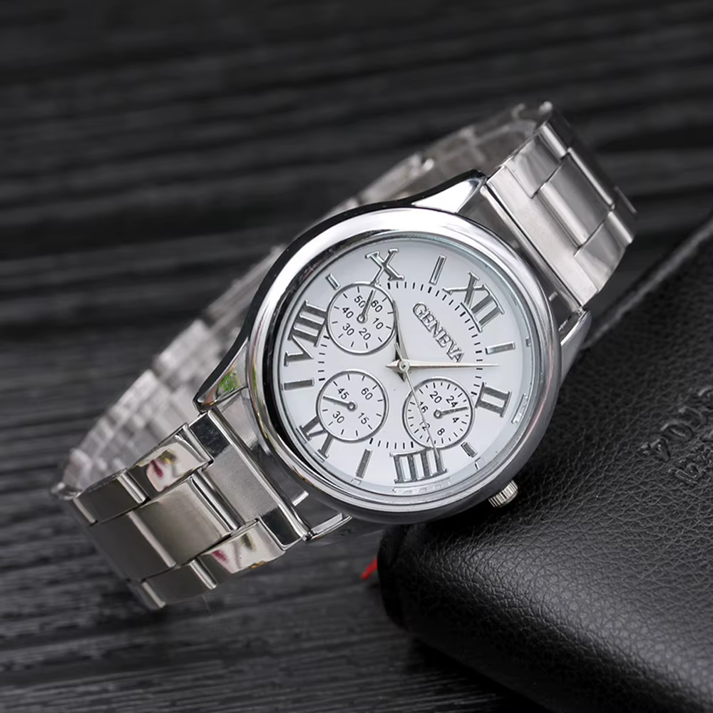2025 Vintage nouvelle marque 3 yeux or genève montre à quartz décontractée femmes en acier inoxydable robe montre-bracelet dames horloge
