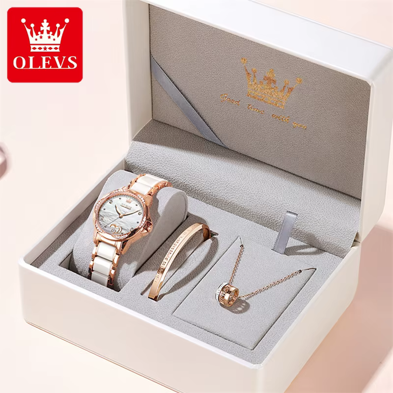 OLEVS Top marque de luxe en céramique montre mécanique pour les femmes mode diamant Bracelet et collier ensemble