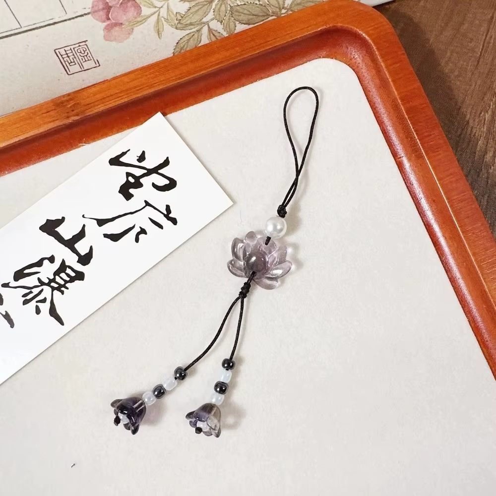 Accessoire de bijouterie, pendentif lotus perlé de style chinois, fait main, vintage, chaîne pour appareil photo, décoration à suspendre pour sac à dos