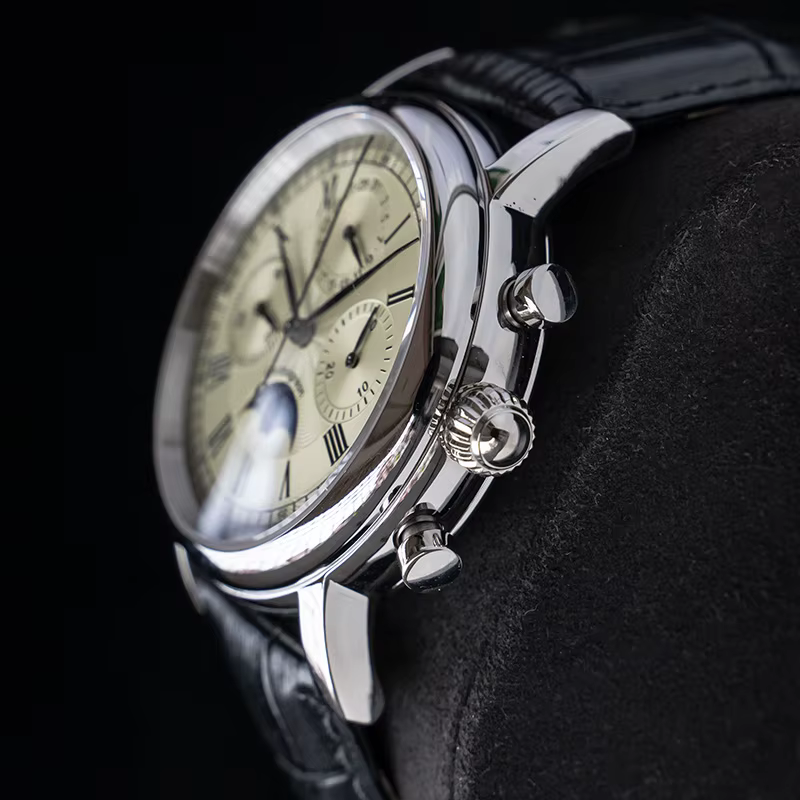 Sugess – montre-bracelet pour hommes, ST1908, mouvement à col de cygne, chronographe mécanique, véritable calendrier de phase de lune, cuir Vintage, nouveau 2023