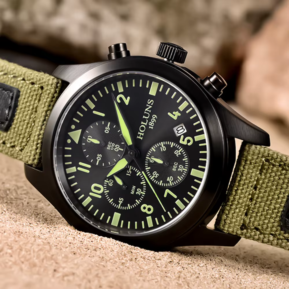 Original HOLUNS homme marque montre multifonctionnel sport mâle chronographe mode affaires lumineux luxe denim montres militaires